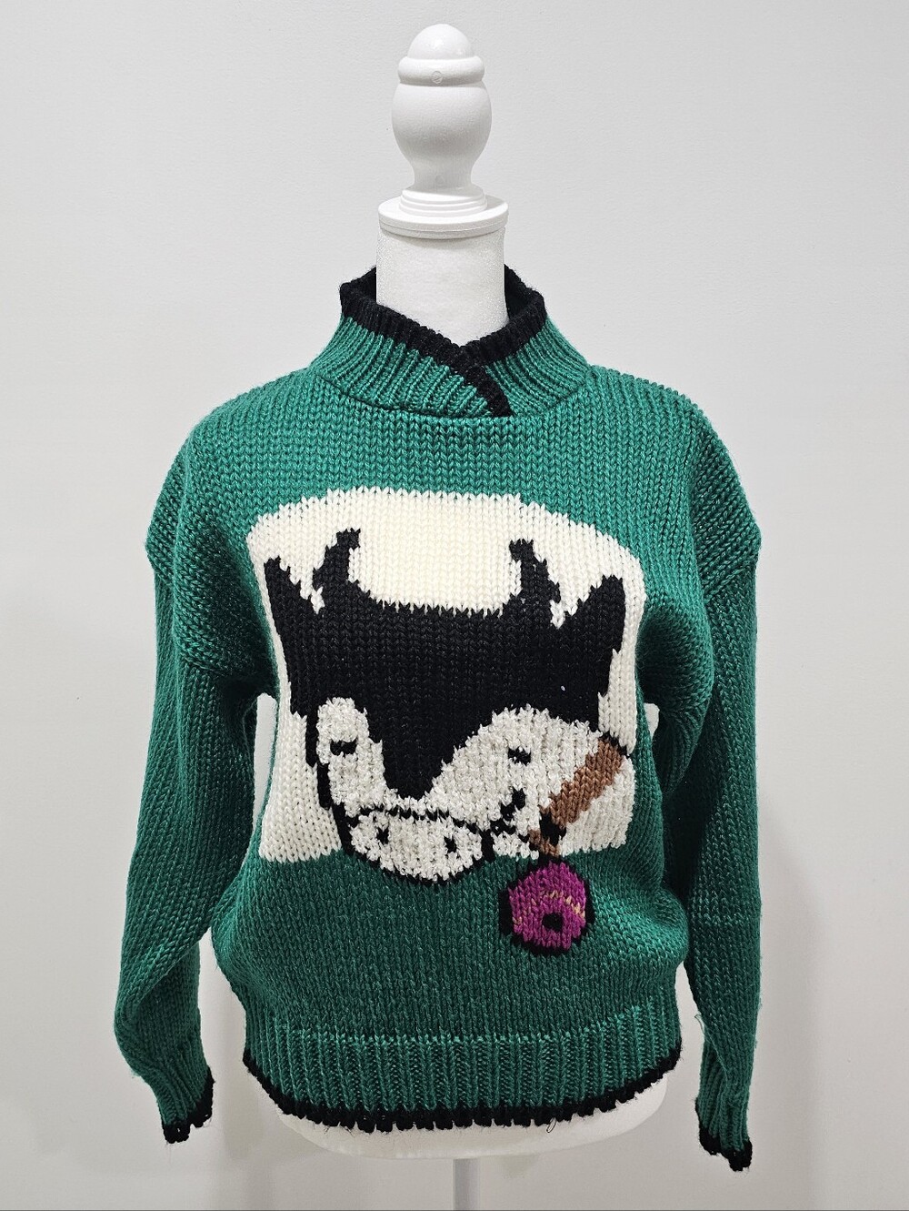 Green Graphic Knit Cowl-Neck Sweater